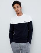Fred Perry Paneled Crew Neck Knitted Sweater In Navy/white - Navy