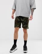 Bershka Join Life Jersey Shorts In Camo - Green