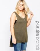 Brave Soul Plus Sweater Vest - Khaki