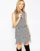 Asos Cut And Sew Stripe Double Layer Dress With Raw Hem - Multi