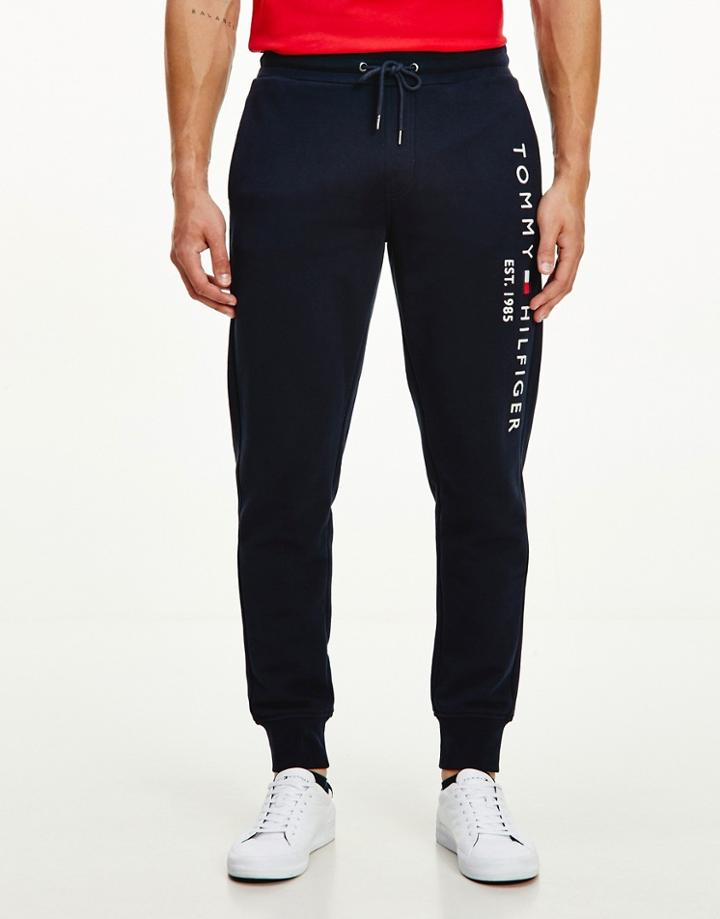 Tommy Hilfiger Leg Logo Cuffed Sweatpants In Navy