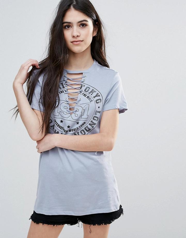 Brave Soul Tie Up T-shirt - Blue