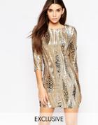 Tfnc All Over Sequin Mini Dress With 3/4 Sleeve - Gold Pattern Sequin