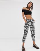 Bershka Camo Utility Cargo Pants In Gray - Gray