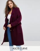Asos Curve Oversized Coat With Tab Back - Purple