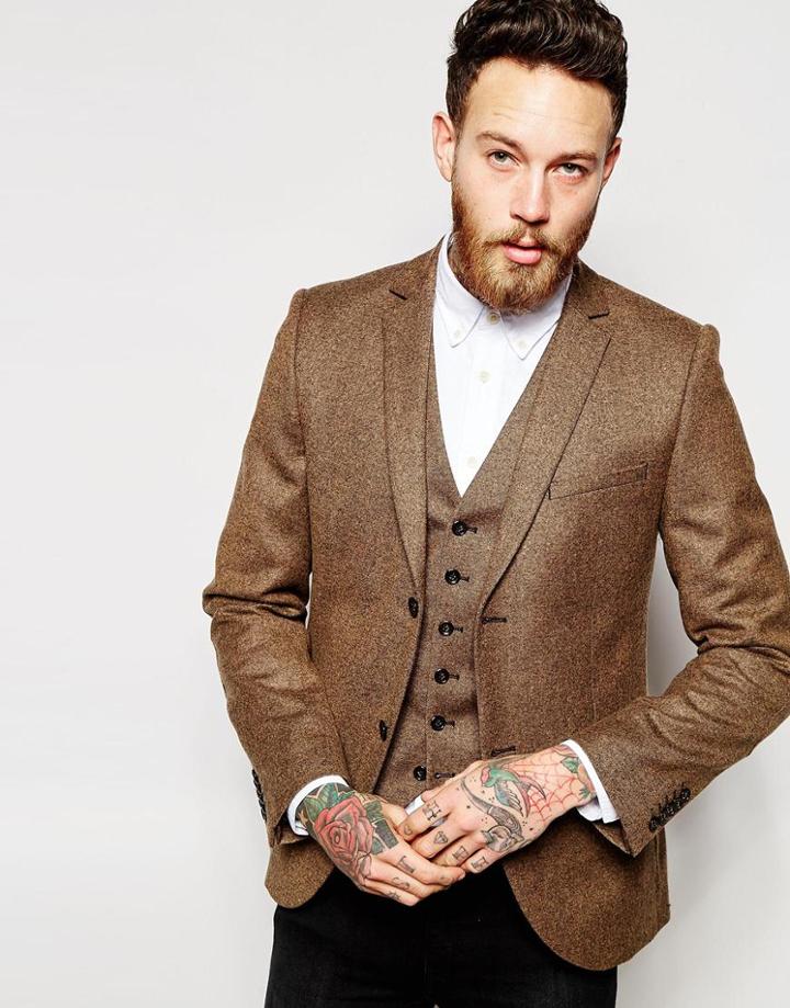 Heart & Dagger Tweed Blazer In Skinny Fit - Brown