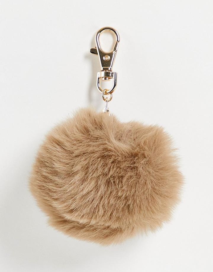 Asos Design Faux Fur Pom Bag Charm In Mink-brown