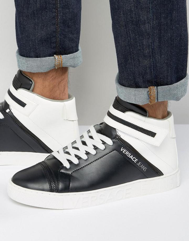 Versace Jeans High-top Sneakers In Black & White - Black