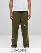 Reclaimed Vintage Military Trousers With Butterfly Patches - Green