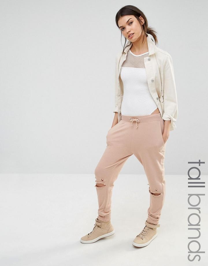 Missguided Tall Distressed Knee Joggers - Tan
