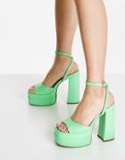 Asos Design Nix Platform Heeled Sandals In Green