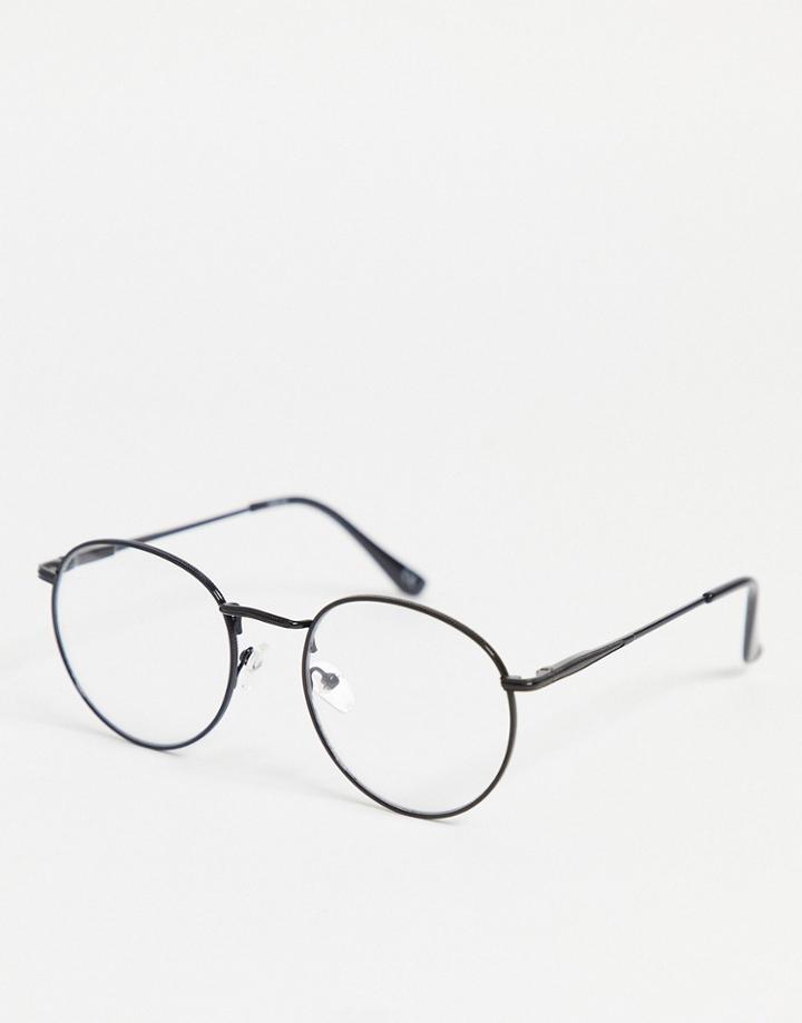 Asos Design Round Fashion Glasses In Black With Clear Lens