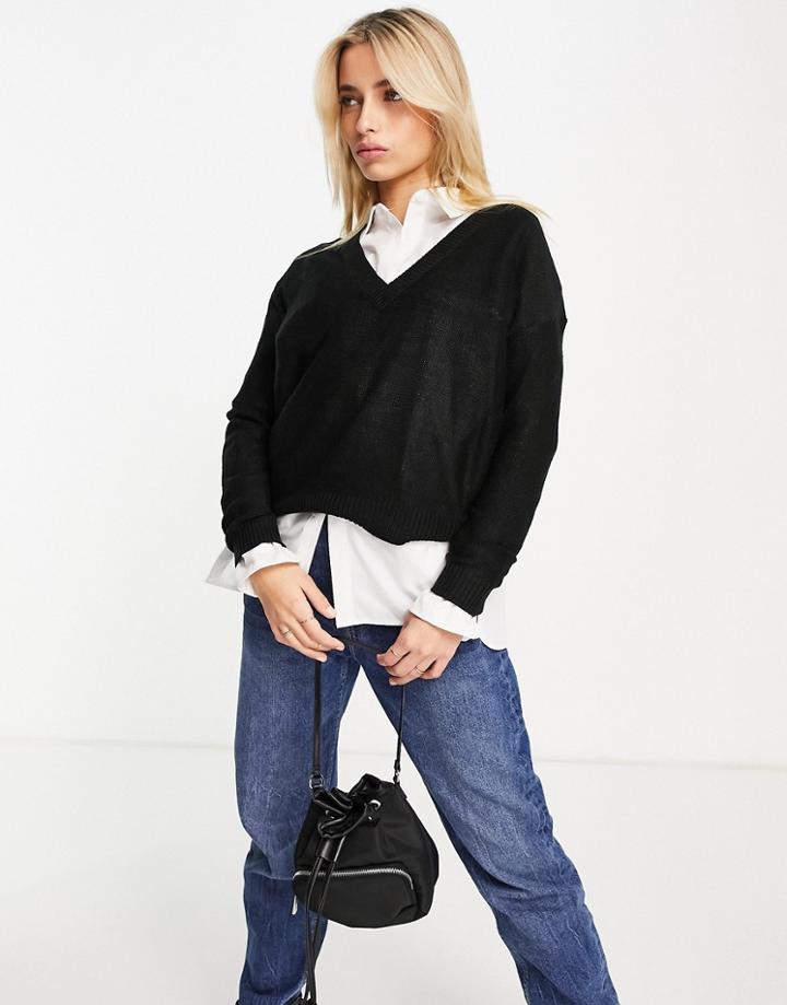 Brave Soul Kansas V Neck Jumper-black