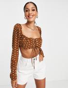 Rare London Micro Crop Top In Brown Polkadot - Part Of A Set
