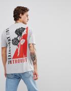 Asos Relaxed T-shirt With Rose Embroidery And Back Print - Gray