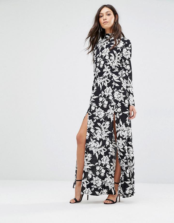 Flynn Skye Open Back Slit Cedar Maxi Dress - Black