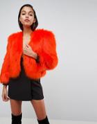 Asos 80's Statement Shoulder Faux Fur Jacket - Orange