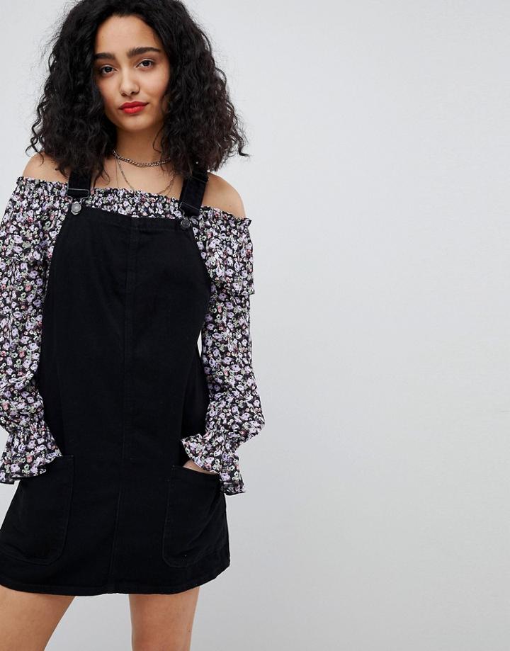 New Look Denim Pinny Dress - Black