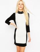 Asos Shift Dress In Knit With Eyelet Collar Detail - Mono