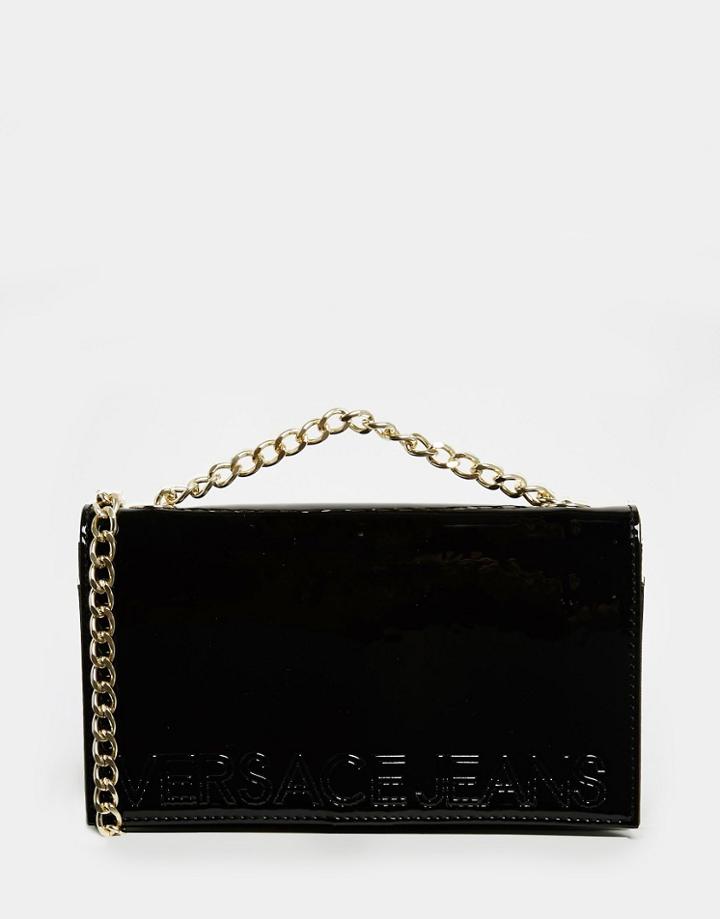 Versace Jeans Black Patent Envelope Crossbody Bag - Black