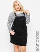 Asos Curve Denim Classic Overall Dress In Black With Raw Hem - Black