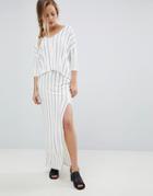 Bellfield Vana Pinstripe Split Side Maxi Skirt - White