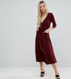 Asos Petite Crepe Wrap Midi Dress - Red