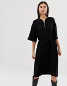 Weekday Zip Front Smock Dress In Black - Black