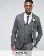 Asos Tall Wedding Skinny Suit Jacket In Slate Gray Woven Texture - Gray