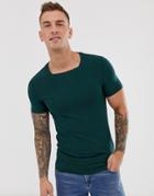 Asos Design Organic Muscle Fit T-shirt With Square Neck In Green