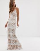 Bariano Tiered Contrast Lace Maxi Dress In White - White
