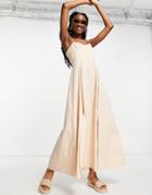 Asos Design Cotton Maxi Dress In Stone-neutral