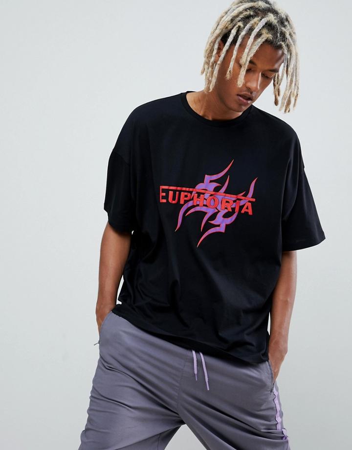 Asos Design Oversized T-shirt With Euphoria Puff Print - Black