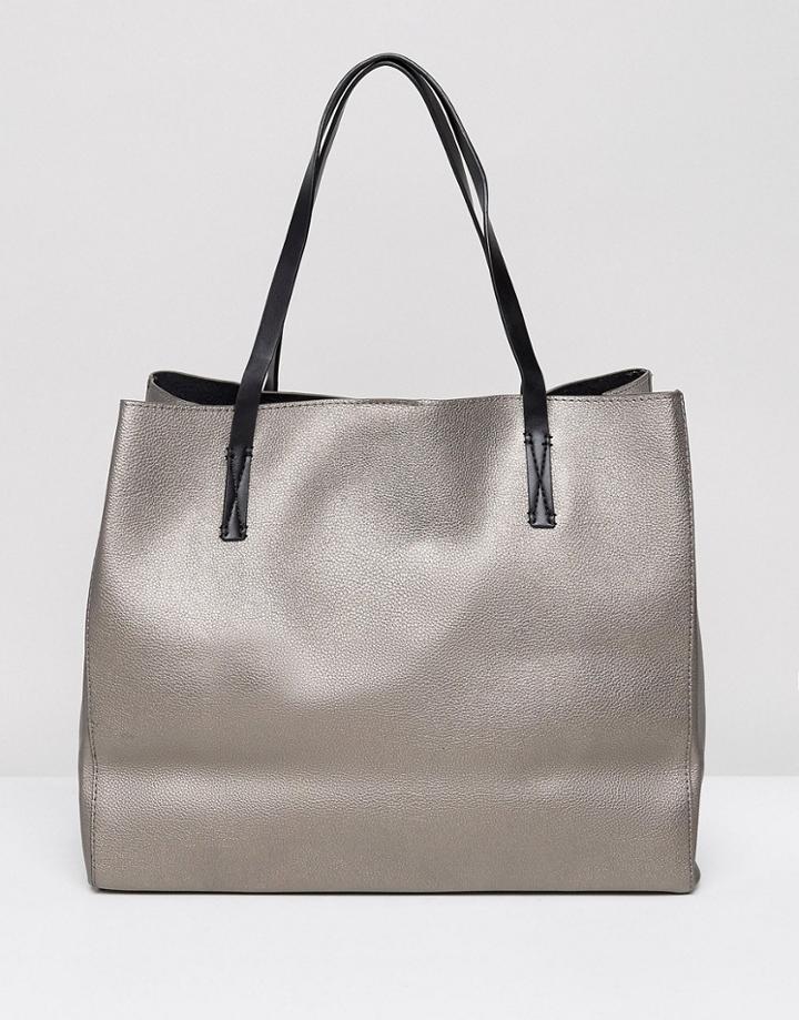 Mango Leather Look Tote Bag - Gray