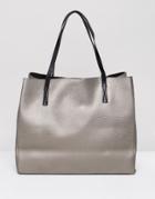 Mango Leather Look Tote Bag - Gray