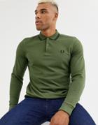 Fred Perry Long Sleeve Twin Tipped Polo Shirt In Khaki-green