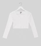 Asos Design Petite Notch Front Long Sleeve Crop Top In Rib In White