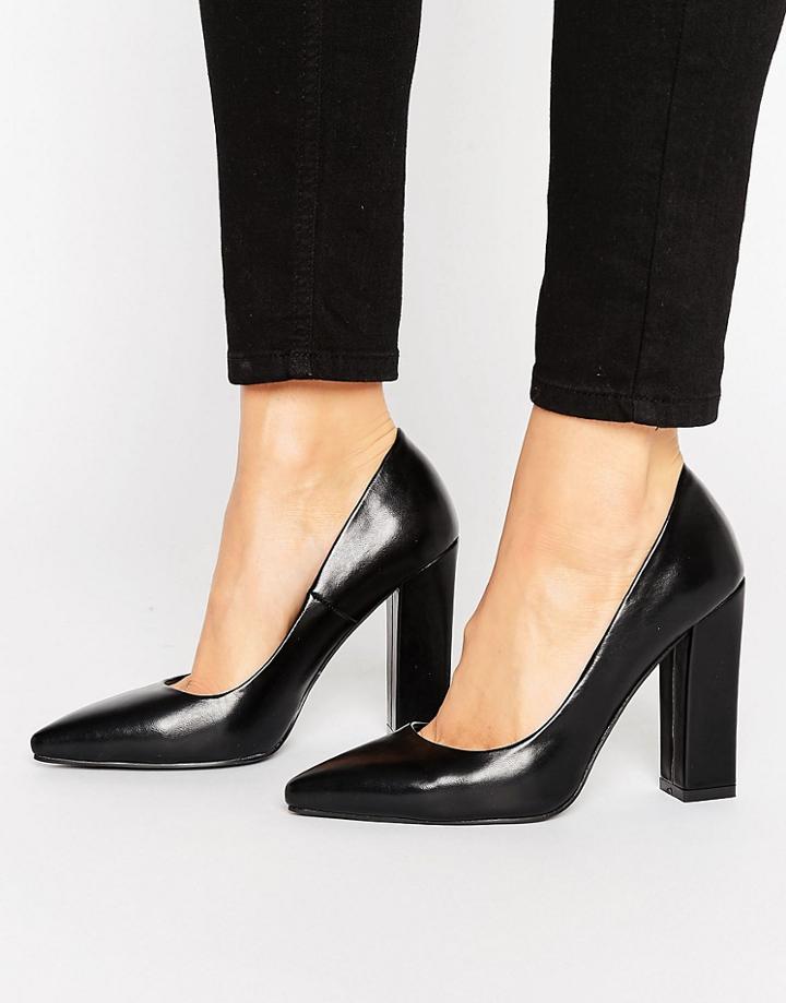 Raid Delora Black Pointed Block Heeled Shoes - Black