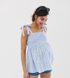 Asos Design Maternity Cami Broderie Sun Top With Shirring And Tie Shoulder Detail-blue