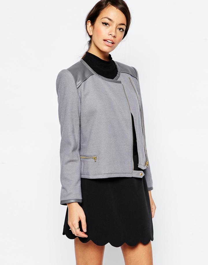 Traffic People Zip It Jacket With Pu Trim - Gray