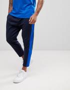 Asos Tapered Cropped Polytricot Track Joggers With Side Panel - Navy