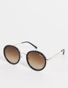 Quay Firefly Unisex Round Sunglasses In Black With Brown Lens