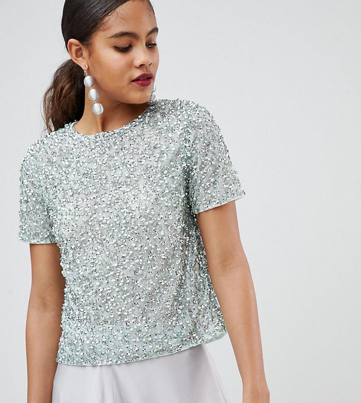 Asos Design Tall T-shirt With Sequin Embellishment - Green
