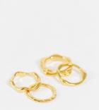 Asos Design 14k Gold Plated Pack Of 4 Rings In Wavey Melt Design