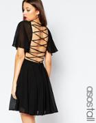 Asos Tall Lace Up Back Caftan Mini Dress - Black