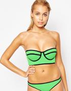 Asos Mix And Match Contrast Deep Longline Bandeau Bikini Top - Apple Green