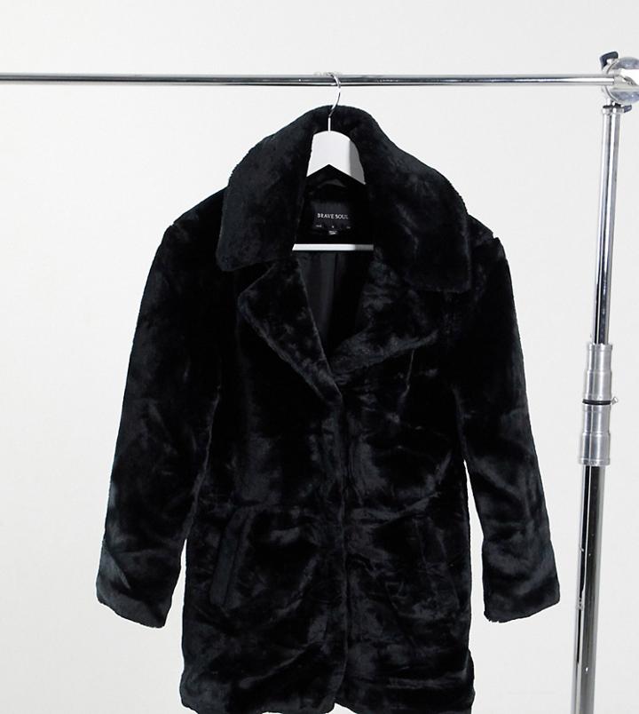 Brave Soul Petite Tasmin Faux Fur Coat-black
