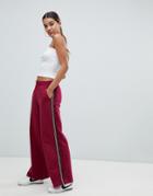 Asos Design Wide Leg Jogger With Side Tape And Frill - Red
