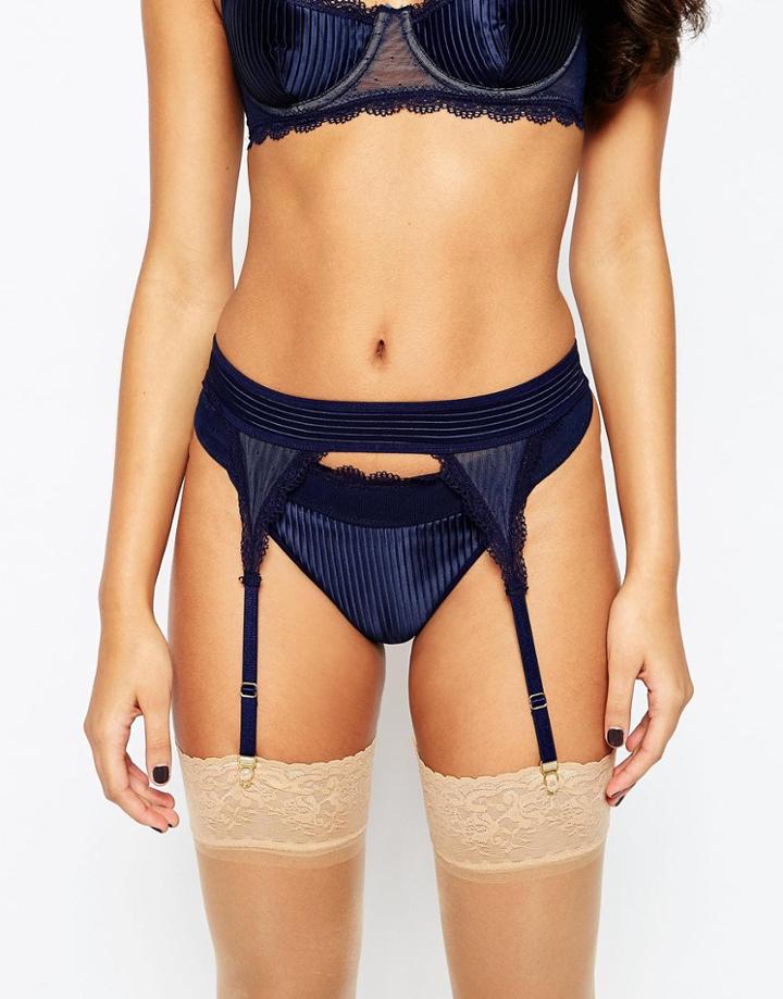 Asos Premium Alana Satin Pleated Lace Suspender - Navy