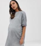 Asos Design Maternity T-shirt Dress With Rolled Sleeves And Wash-gray
